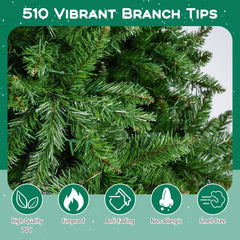 5 FT Pre-Lit Hinged Christmas Tree with 510 Tips, 400 Warm White LEDs, 7 Modes and Memory