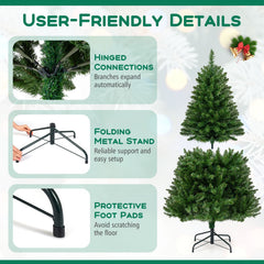 5 FT Pre-Lit Hinged Christmas Tree with 510 Tips, 400 Warm White LEDs, 7 Modes and Memory