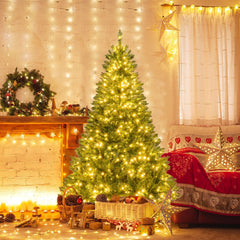 6 FT Pre-Lit Hinged Christmas Tree with 814 Tips, 700 Warm White LEDs, 7 Modes and Memory