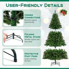 6 FT Pre-Lit Hinged Christmas Tree with 814 Tips, 700 Warm White LEDs, 7 Modes and Memory