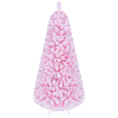 5 FT Pink Flocked Fir Christmas Tree with 432 Tips, 160 Warm White LEDs and 8 Lighting Modes