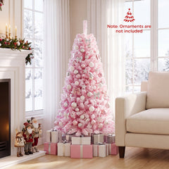 5 FT Pink Flocked Fir Christmas Tree with 432 Tips, 160 Warm White LEDs and 8 Lighting Modes