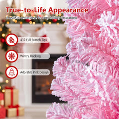 5 FT Pink Flocked Fir Christmas Tree with 432 Tips, 160 Warm White LEDs and 8 Lighting Modes