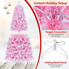 5 FT Pink Flocked Fir Christmas Tree with 432 Tips, 160 Warm White LEDs and 8 Lighting Modes