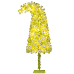 5 FT Whimsical Pencil Christmas Tree with Bendable Top, 216 Flocked Tips and 80 Warm White LEDs