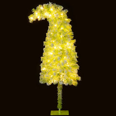 5 FT Whimsical Pencil Christmas Tree with Bendable Top, 216 Flocked Tips and 80 Warm White LEDs