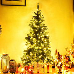 5 FT Pre-Lit Half Christmas Tree, Flat Back with 290 Tips, 250 Warm LEDs and 8 Flash Modes