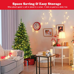 5 FT Pre-Lit Half Christmas Tree, Flat Back with 290 Tips, 250 Warm LEDs and 8 Flash Modes