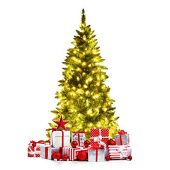 5 FT Pre-Lit Half Christmas Tree, Flat Back with 290 Tips, 250 Warm LEDs and 8 Flash Modes
