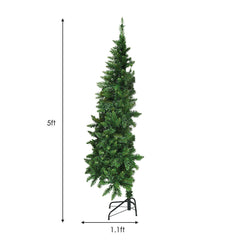 5 FT Pre-Lit Half Christmas Tree, Flat Back with 290 Tips, 250 Warm LEDs and 8 Flash Modes