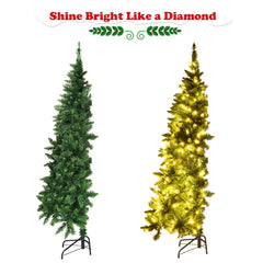 5 FT Pre-Lit Half Christmas Tree, Flat Back with 290 Tips, 250 Warm LEDs and 8 Flash Modes
