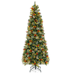 7.5 FT Pre-Lit Christmas Tree with 1096 Tips in Four Leaf Types, Red Berries and 460 Warm White LEDs