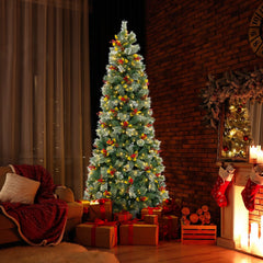 7.5 FT Pre-Lit Christmas Tree with 1096 Tips in Four Leaf Types, Red Berries and 460 Warm White LEDs
