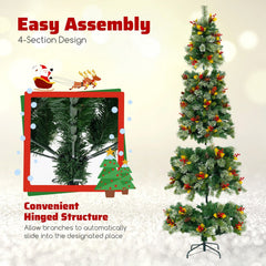 7.5 FT Pre-Lit Christmas Tree with 1096 Tips in Four Leaf Types, Red Berries and 460 Warm White LEDs
