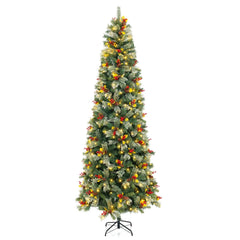 9 FT Pre-Lit Christmas Tree with 1416 Tips in Four Leaf Types, 92 Berry Clusters and 560 LEDs