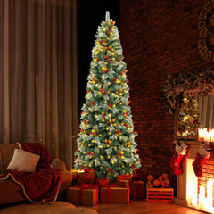 9 FT Pre-Lit Christmas Tree with 1416 Tips in Four Leaf Types, 92 Berry Clusters and 560 LEDs