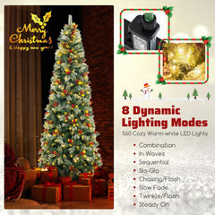 9 FT Pre-Lit Christmas Tree with 1416 Tips in Four Leaf Types, 92 Berry Clusters and 560 LEDs