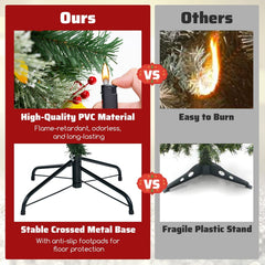 9 FT Pre-Lit Christmas Tree with 1416 Tips in Four Leaf Types, 92 Berry Clusters and 560 LEDs
