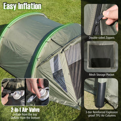 5-7 Person Inflatable Camping Tent with Screened Porch-Green