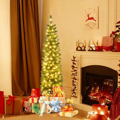 5 FT Pre-Lit Slim Pencil Christmas Tree with 324 Bullet Shaped Tips and 150 Warm White LEDs