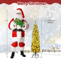 5 FT Pre-Lit Slim Pencil Christmas Tree with 324 Bullet Shaped Tips and 150 Warm White LEDs