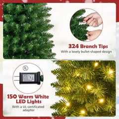 5 FT Pre-Lit Slim Pencil Christmas Tree with 324 Bullet Shaped Tips and 150 Warm White LEDs