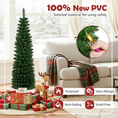 5 FT Pre-Lit Slim Pencil Christmas Tree with 324 Bullet Shaped Tips and 150 Warm White LEDs