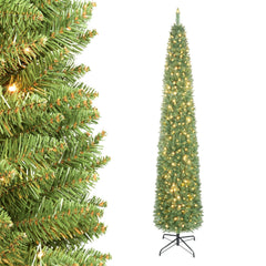 9 FT Pre-Lit Slim Pencil Christmas Tree with 860 Branch Tips and 400 Warm White Light Beads