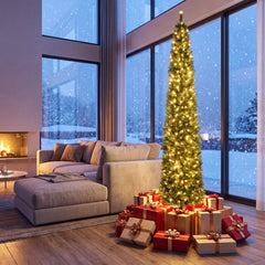 9 FT Pre-Lit Slim Pencil Christmas Tree with 860 Branch Tips and 400 Warm White Light Beads