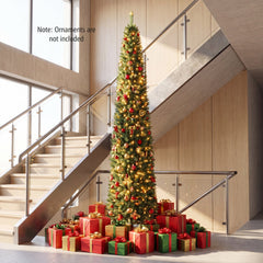 9 FT Pre-Lit Slim Pencil Christmas Tree with 860 Branch Tips and 400 Warm White Light Beads