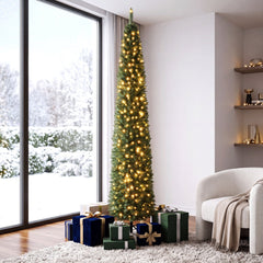 9 FT Pre-Lit Slim Pencil Christmas Tree with 860 Branch Tips and 400 Warm White Light Beads