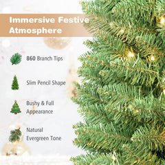 9 FT Pre-Lit Slim Pencil Christmas Tree with 860 Branch Tips and 400 Warm White Light Beads