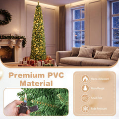 9 FT Pre-Lit Slim Pencil Christmas Tree with 860 Branch Tips and 400 Warm White Light Beads
