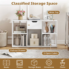 5-Cube Bookcase with Storage Drawer Freestanding Bookshelf Modern Display Rack-White