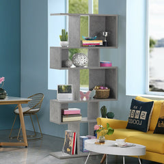 5 Cube Ladder Bookshelf and Corner Display Rack, Grey Concrete Look