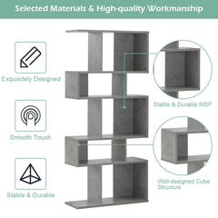 5 Cube Ladder Bookshelf and Corner Display Rack, Grey Concrete Look