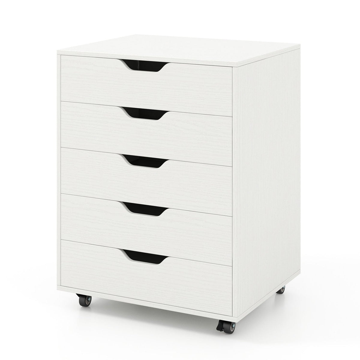 5 Drawer Mobile File Cabinet with Wheels for Living Room-White