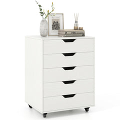 5 Drawer Mobile File Cabinet with Wheels for Living Room-White