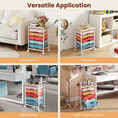 5-Drawer Rolling Cart with Wooden Tabletop and Metal Frame for Craft Room-Macaron