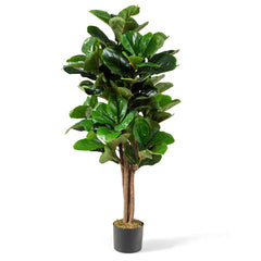 5 Foot Artificial Fiddle Leaf Fig Tree, 180 Leaves in a Cement Weighted Planter