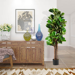 5 Foot Artificial Fiddle Leaf Fig Tree, 180 Leaves in a Cement Weighted Planter