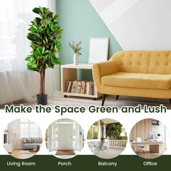 5 Foot Artificial Fiddle Leaf Fig Tree, 180 Leaves in a Cement Weighted Planter