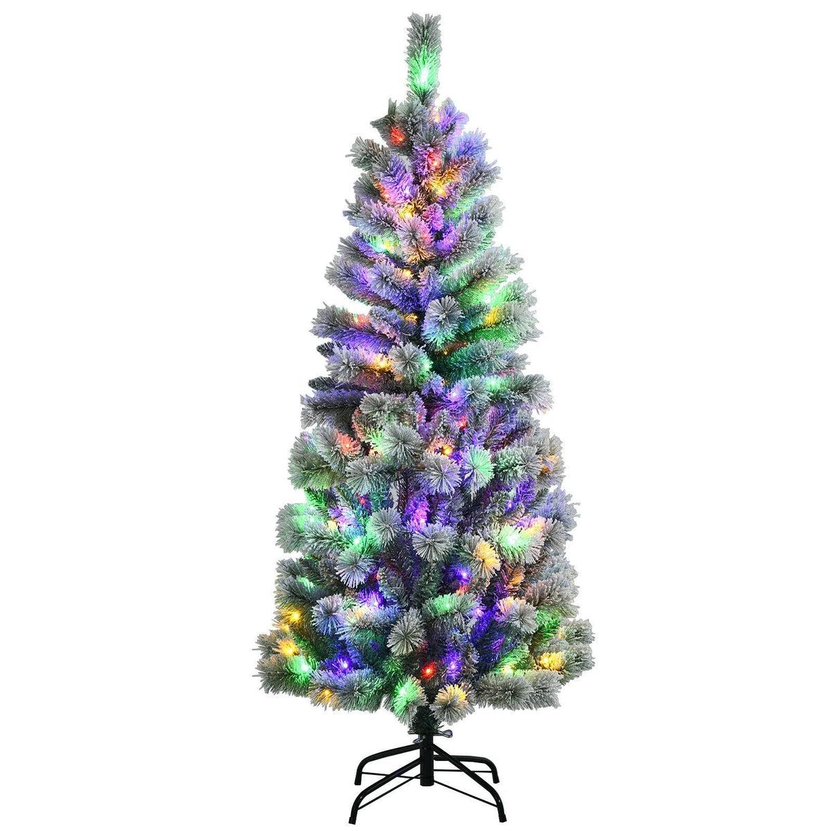 5 FT Pre-Lit Snow Flocked Hinged Christmas Tree with 279 Tips, 140 Colour LEDs and Remote