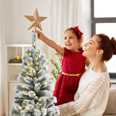 5 FT Pre-Lit Snow Flocked Hinged Christmas Tree with 279 Tips, 140 Colour LEDs and Remote