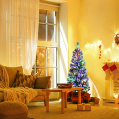 5 FT Pre-Lit Snow Flocked Hinged Christmas Tree with 279 Tips, 140 Colour LEDs and Remote
