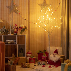5 FT Pre-Lit White Birch Twig Tree with 72 LED Lights and Bendable Branches