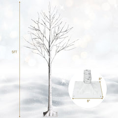 5 FT Pre-Lit White Birch Twig Tree with 72 LED Lights and Bendable Branches
