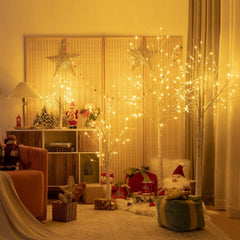 5 FT Pre-Lit White Birch Twig Tree with 72 LED Lights and Bendable Branches