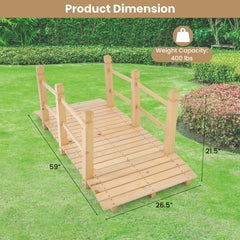 5 Feet Wooden Garden Bridge with Safety Rails-Natural