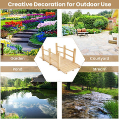 5 Feet Wooden Garden Bridge with Safety Rails-Natural